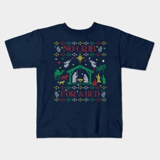 Christmas Carol Away in a Manger No Crib Christian Jesus Manger Nativity Ugly Christmas Sweater Kids T-Shirt